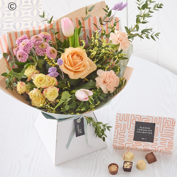 Pastel Spring Bouquet With Chocolates